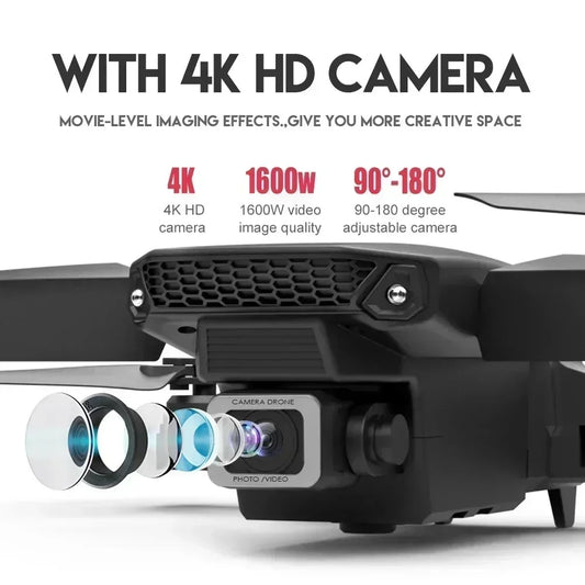 New E88 RC Drone 4K Professinal With 1080P Wide Angle Dual HD Camera,Foldable RC Helicopter WIFI FPV Height Hold Gifts Toys 