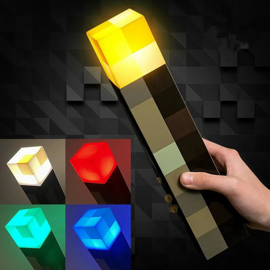 Minecraft Torch Lamp Figure 4Colors LED Night Light Bedroom Decorative Table Lamp USB Charging with Buckle Kids Toy Gif